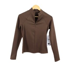 NWT Alo Yoga Airlift 1/4 Zip Top Women M Brown Espresso Long Sleeve Activewear